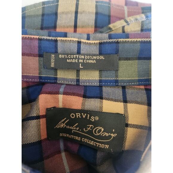 Orvis Mens Button Down Shirt sz L Wool/Cotton plaid Casual Outdoors Classic - Picture 4 of 7